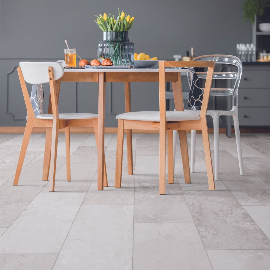 Tile floors in a dining room